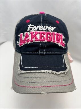 Forever Lakegirl Embroidered Baseball Cap - Navy & Gray with Pink Accents
